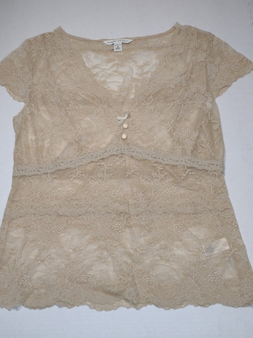 Banana Republic Lace Top Cottage Core Beige Size Medium Boho Romantic Whimsical
